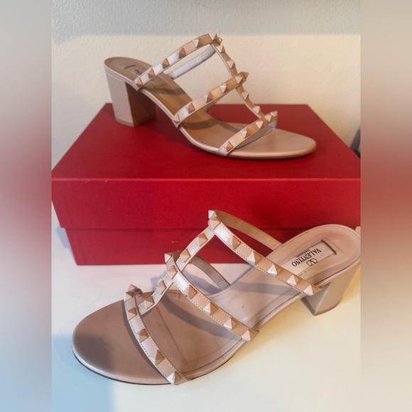 Valentino Garavani Shoes - Valentino Garavani Women's Nude/Pink Tonal Rockstud Sandal Block Heels